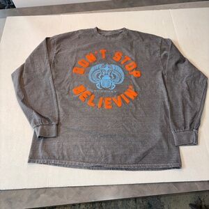 Journey Don’t Stop Believin’ T-Shirt Gray Long Sleeve Embossed Size XL Band Tee